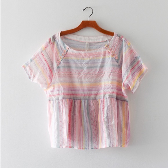 Anthropologie Neon Embroidered Babydoll Top - Picture 4 of 6
